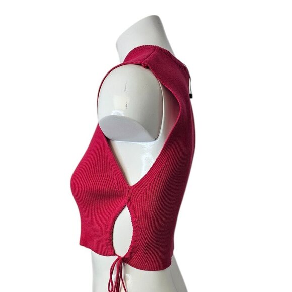 Zara Ribbed Tie Side Cut Outs Cropped Top, Hot Pink, Stretch, Size Medium - Picture 8 of 8